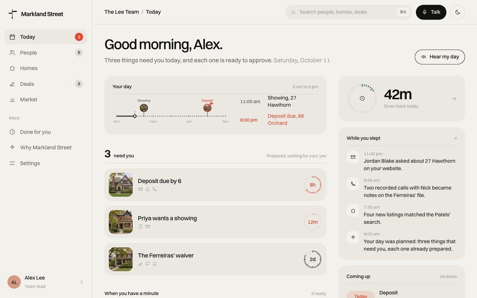 The Markland Street web app: Today, with three things prepared